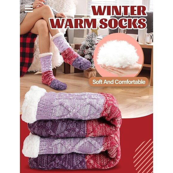 ❤️Women Non Slip Fuzzy Thick Warm Cabin Cozy Comfy Soft Fleece Home Grips Socks - Picture 5 of 6